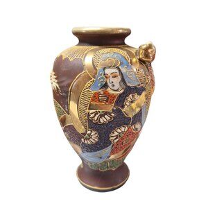 Japanese Dragon Ware Art Painted Gold Accents Vintage 6.5 Inches Tall Small Vase